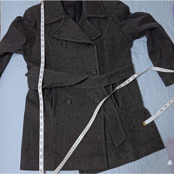 Vintage wool pea coat trench medium sz 8 dark charcoal gray double breasted - Picture 7 of 9